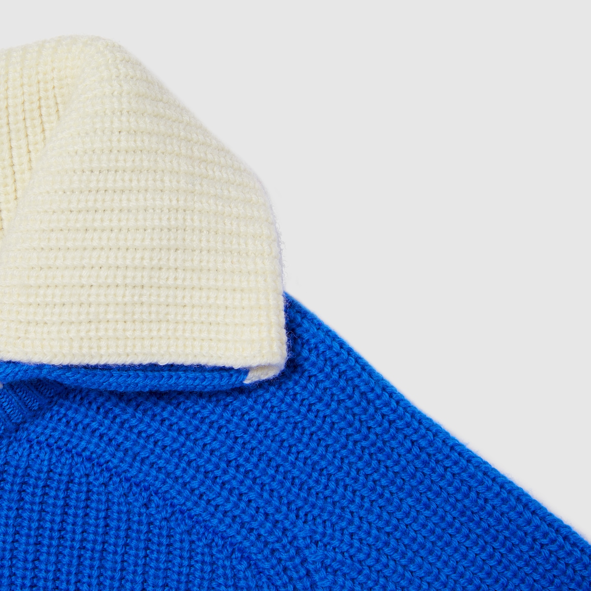 Children's wool polo sweater in blue and white - thumbnail 2