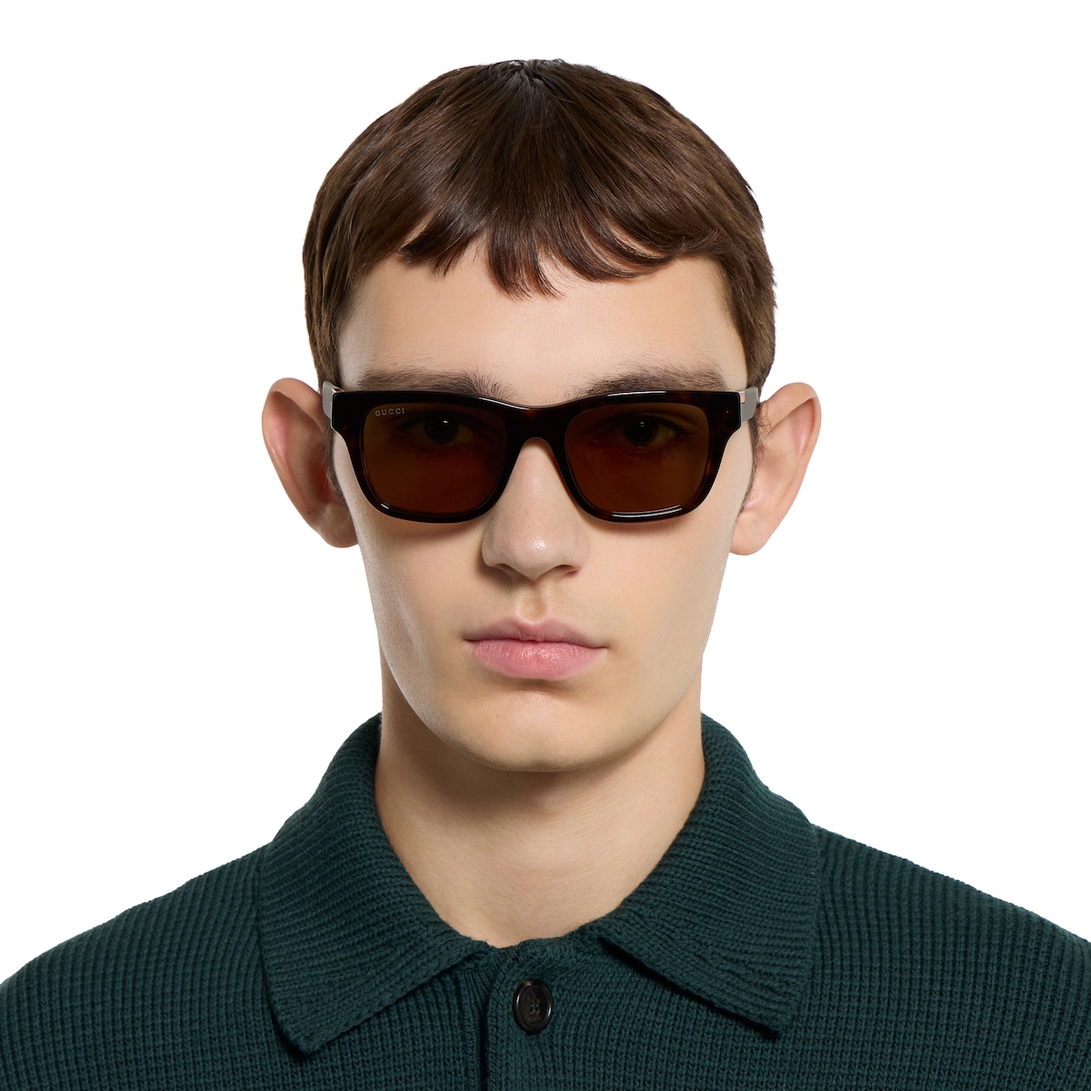 Square frame sunglasses in dark brown tortoiseshell