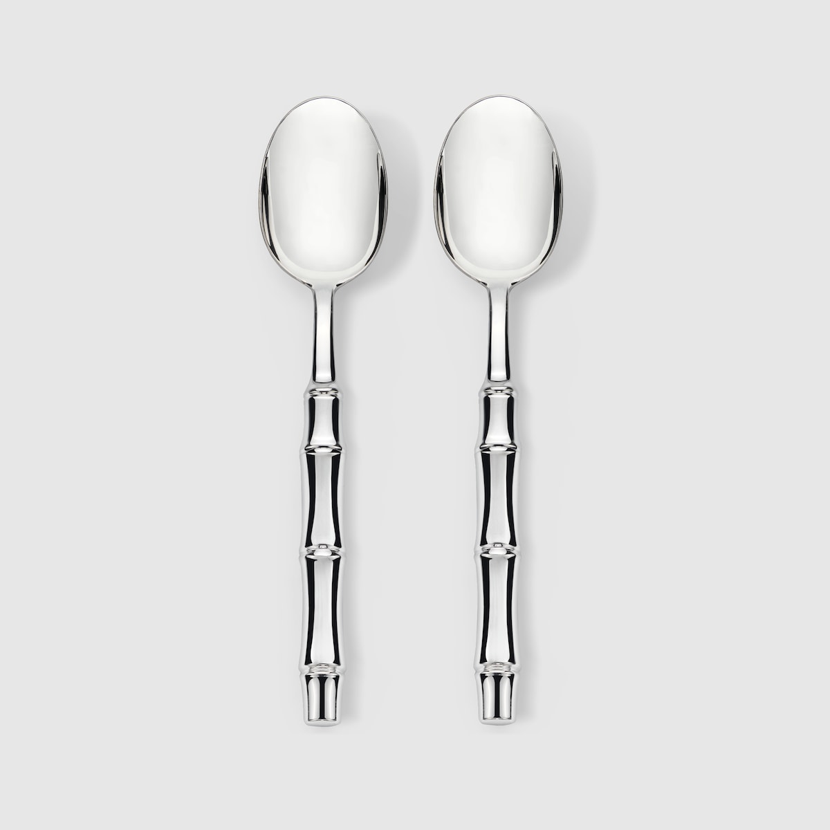 Dessert spoons with bamboo motif, set of two in silver-plated brass - thumbnail 2