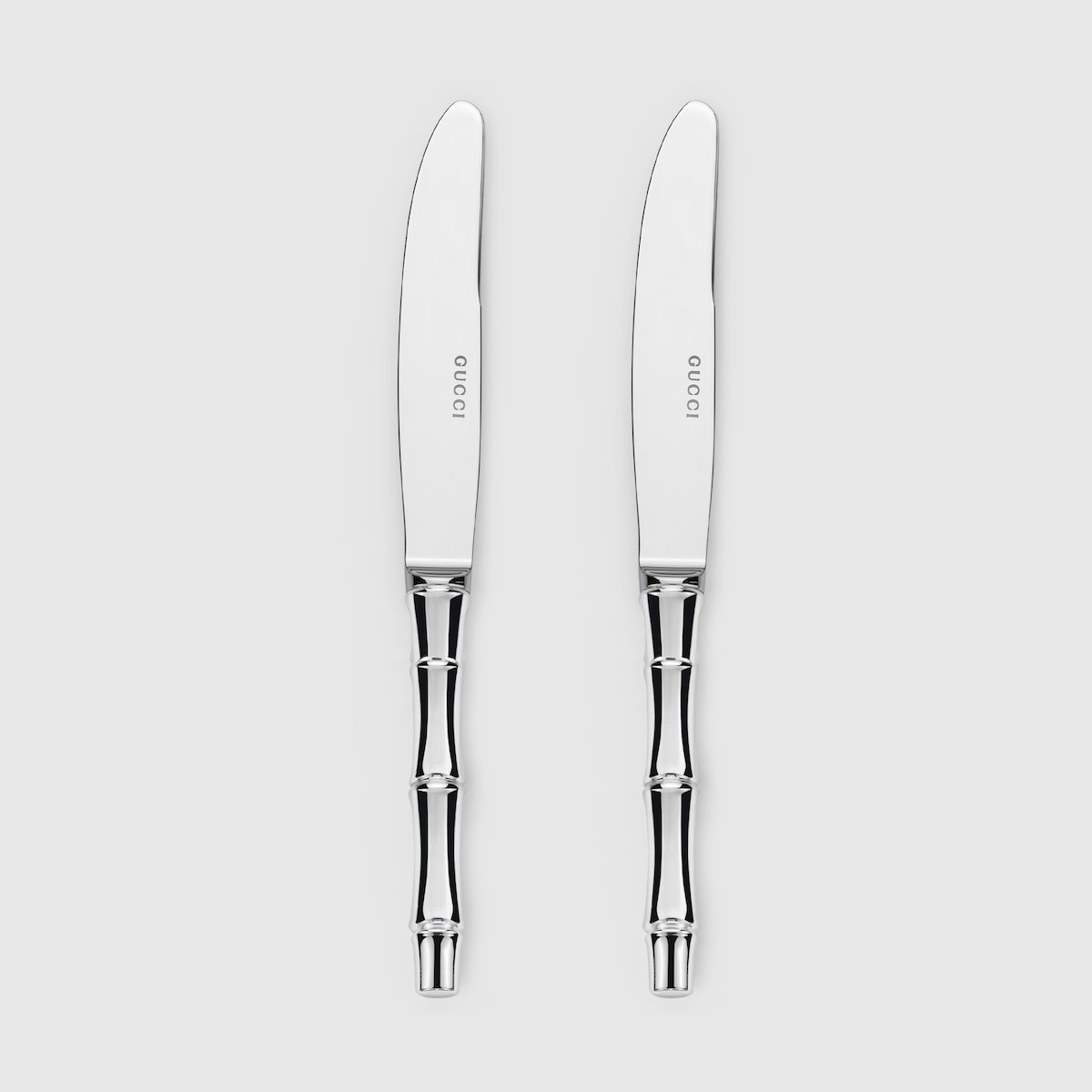 Dessert knives with bamboo motif, set of two in silver-plated brass