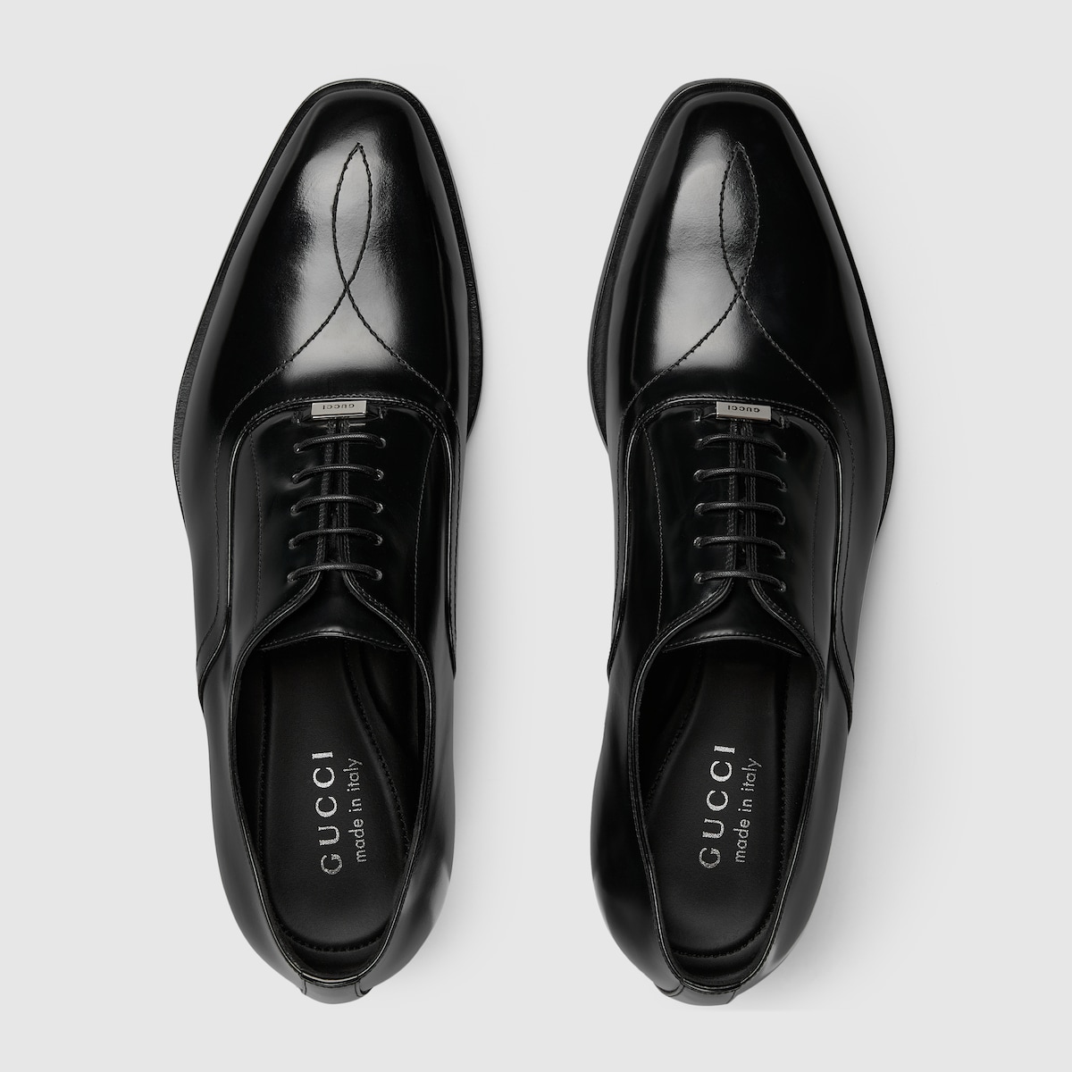 Men's lace-up shoe with topstitch in black leather | GUCCI® US