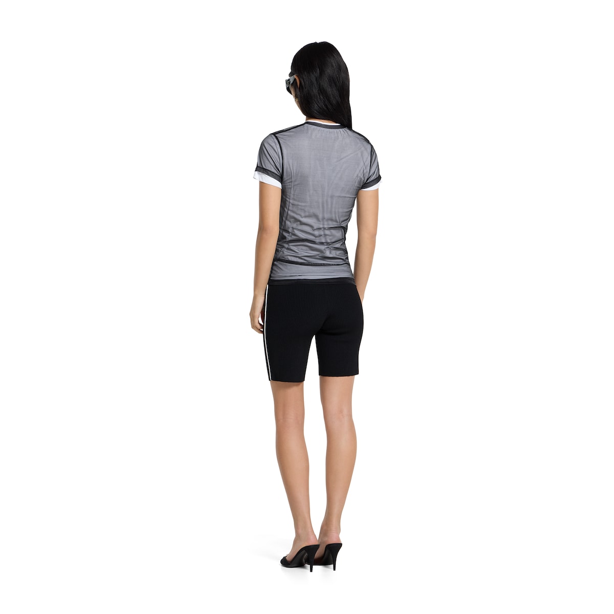 Double layered jersey T-shirt with print in white - thumbnail 2