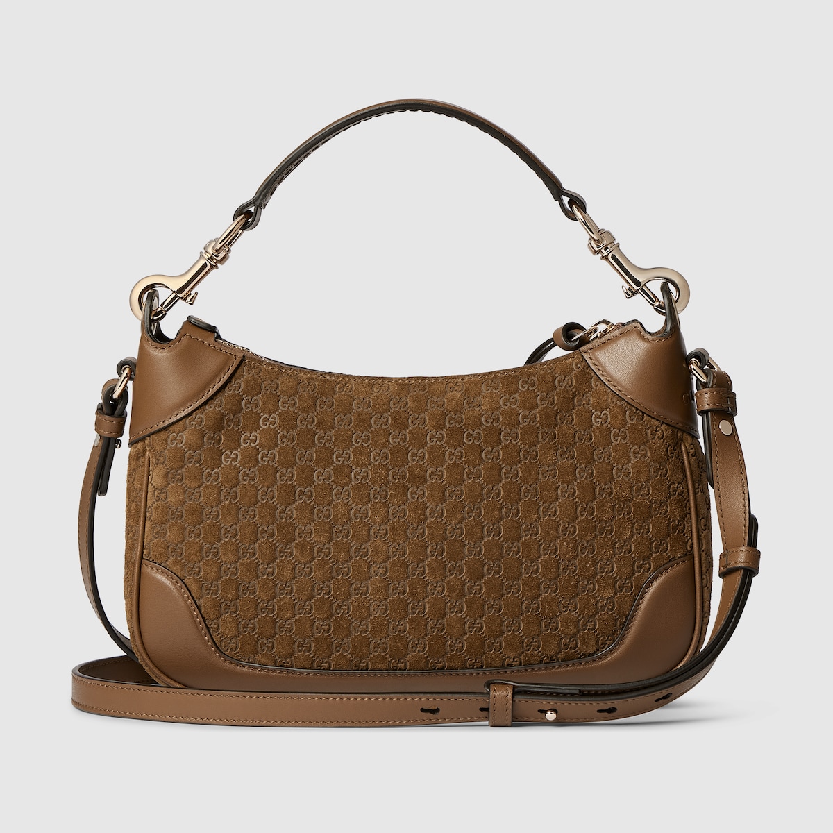 Gucci B small shoulder bag in brown GG suede | GUCCI® AU