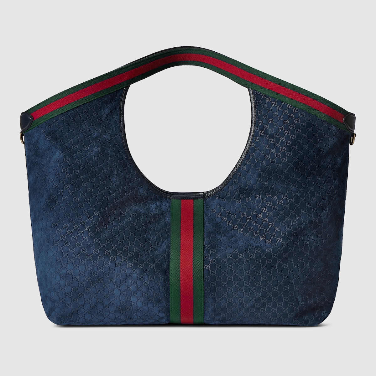 Borsa Shopping Gucci Giglio Misura Grande In Pelle Scamosciata GG Blu 