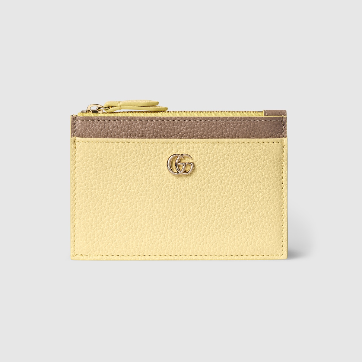 Bi-color GG Marmont zip key pouch in yellow and brown leather