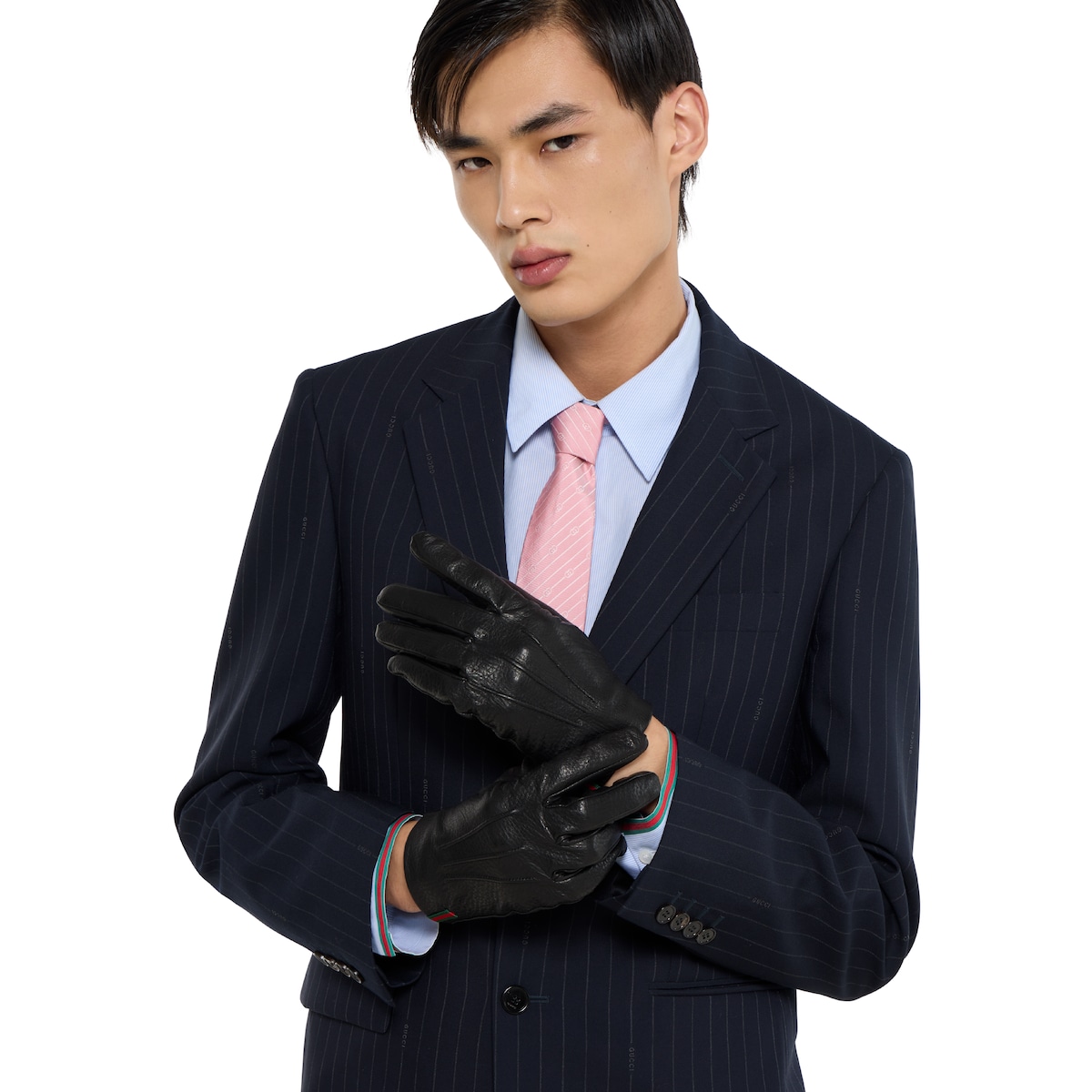 Grainy leather gloves with Web in black - thumbnail 3