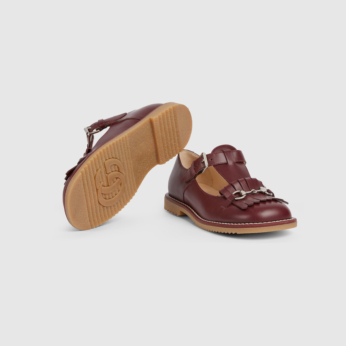 Children's moccasin with Horsebit in bordeaux leather - thumbnail 2