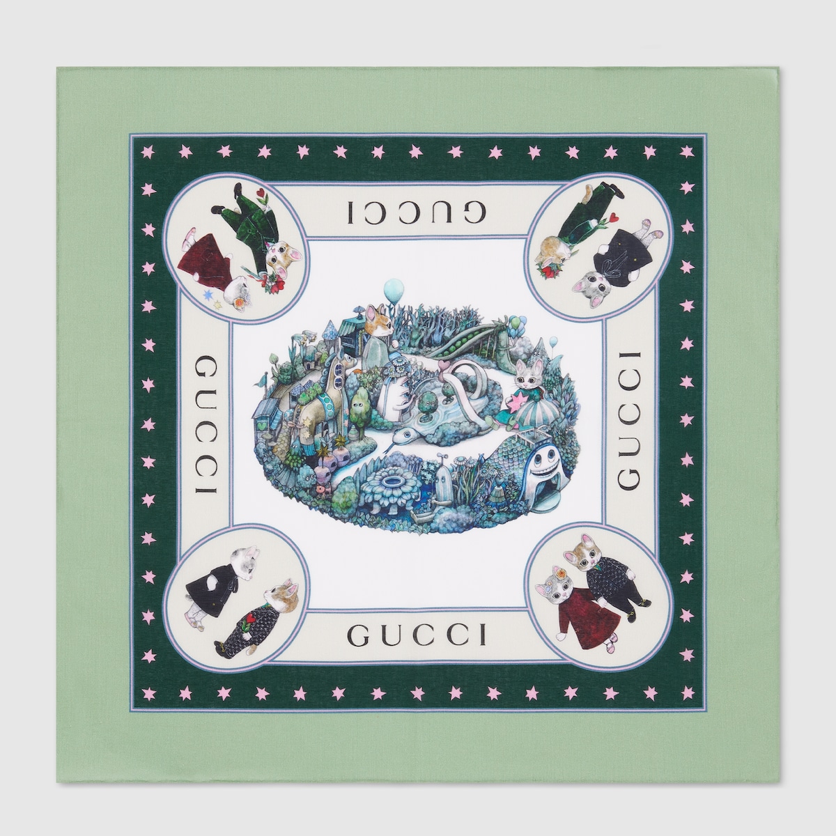 GUCCI ヒグチユウコ ハンカチ 日本限定 ヒグチユウコ コットン ハンカチ ・ターコイズ＆アイボリー