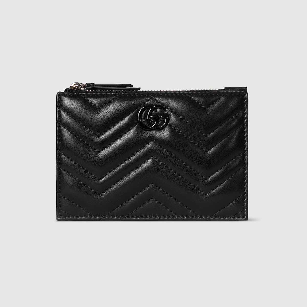 GUCCI ブラックレザー ケース Zip card case with logo in black