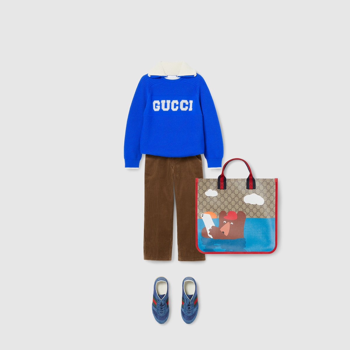 Children's wool polo sweater in blue and white