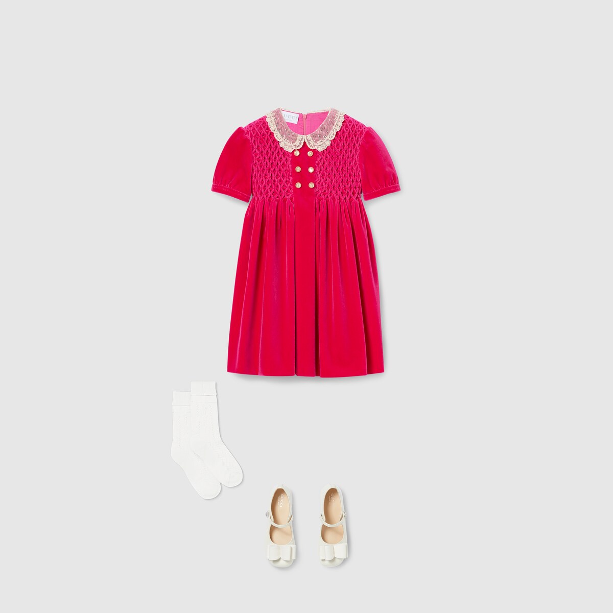 Children's velvet dress in fuchsia