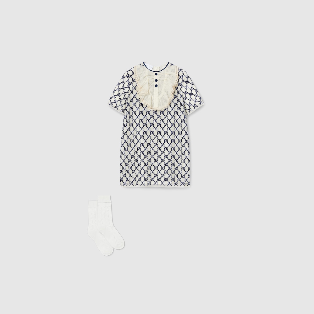 Children's GG nylon dress in navy and off white
