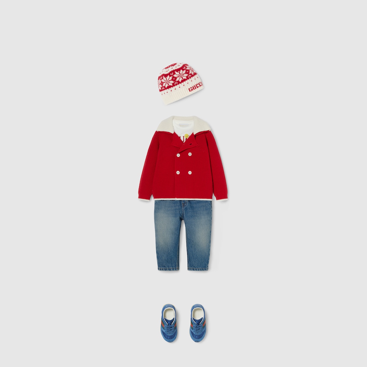 Baby wool sweater in red and white