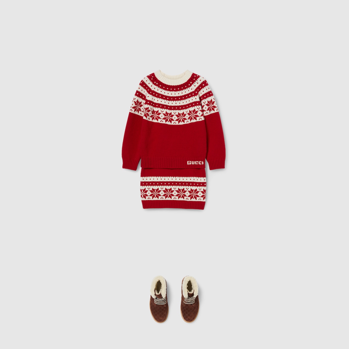 Children's wool skirt in red and white