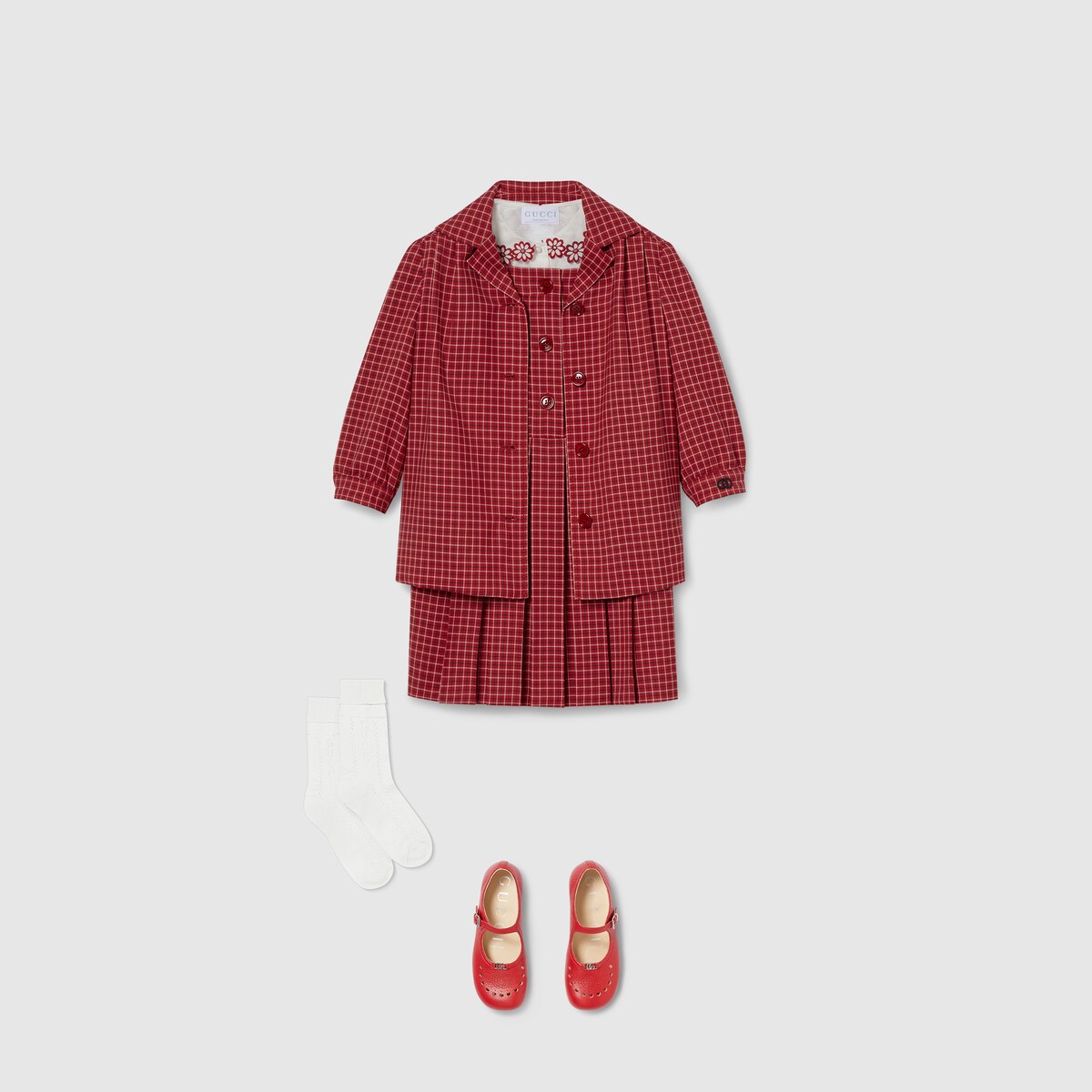 Children's check wool dress in red