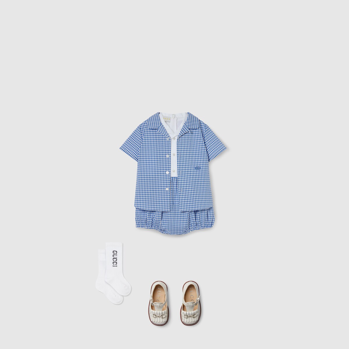 Baby gingham cotton shirt in light blue and white - thumbnail 4