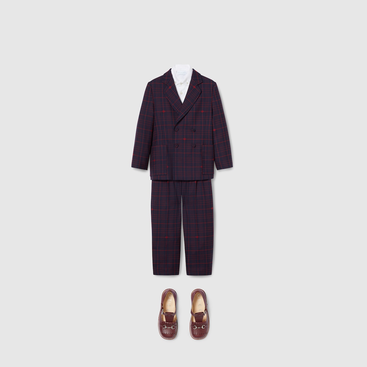 Children's Double G check wool jacket in dark blue - thumbnail 4