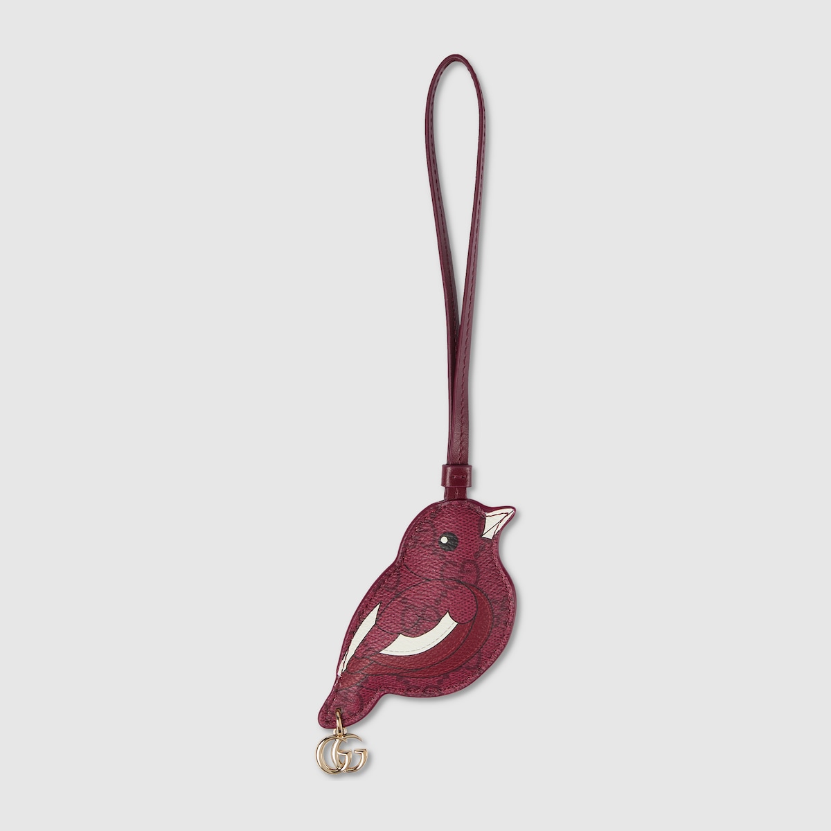 Bird-shaped bag charm in red GG fabric