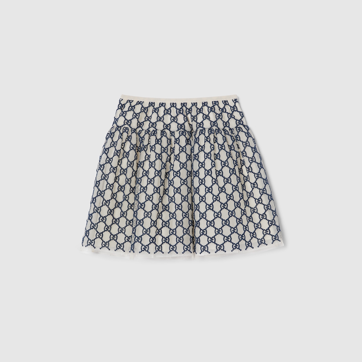 Children's embroidered GG nylon skirt in navy and off white - thumbnail 3