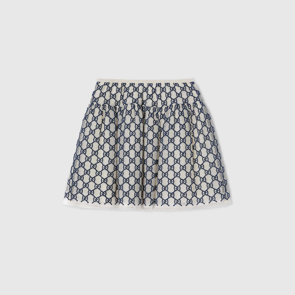 Children's embroidered GG nylon skirt in navy and off white