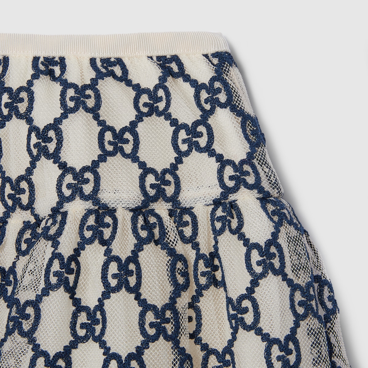 Children's embroidered GG nylon skirt in navy and off white - thumbnail 2