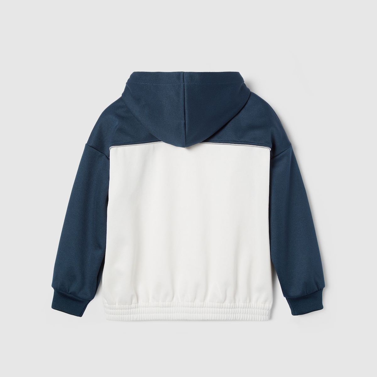 Children's jersey hooded zip jacket in white and dark blue