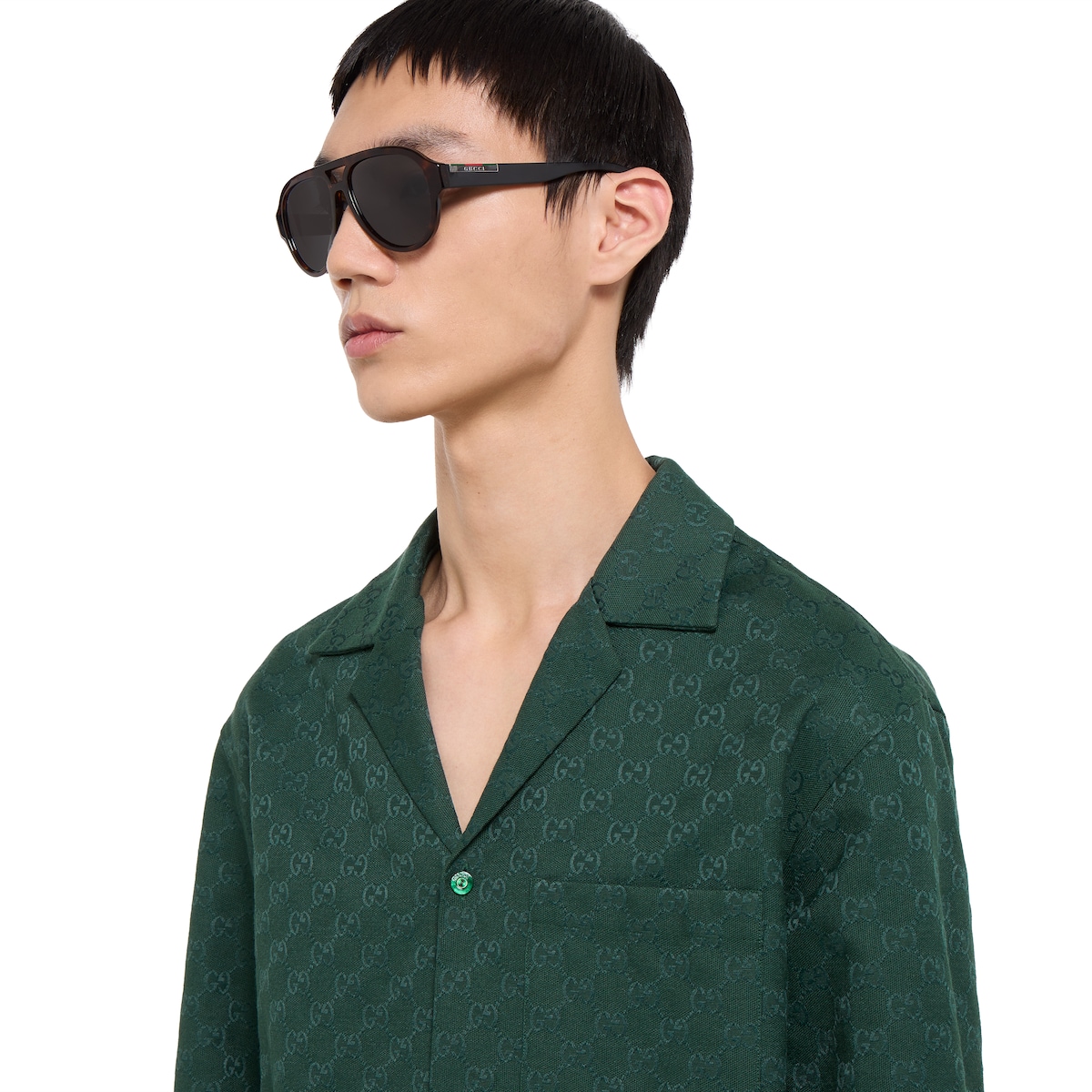GG canvas shirt in dark green | GUCCI® SG