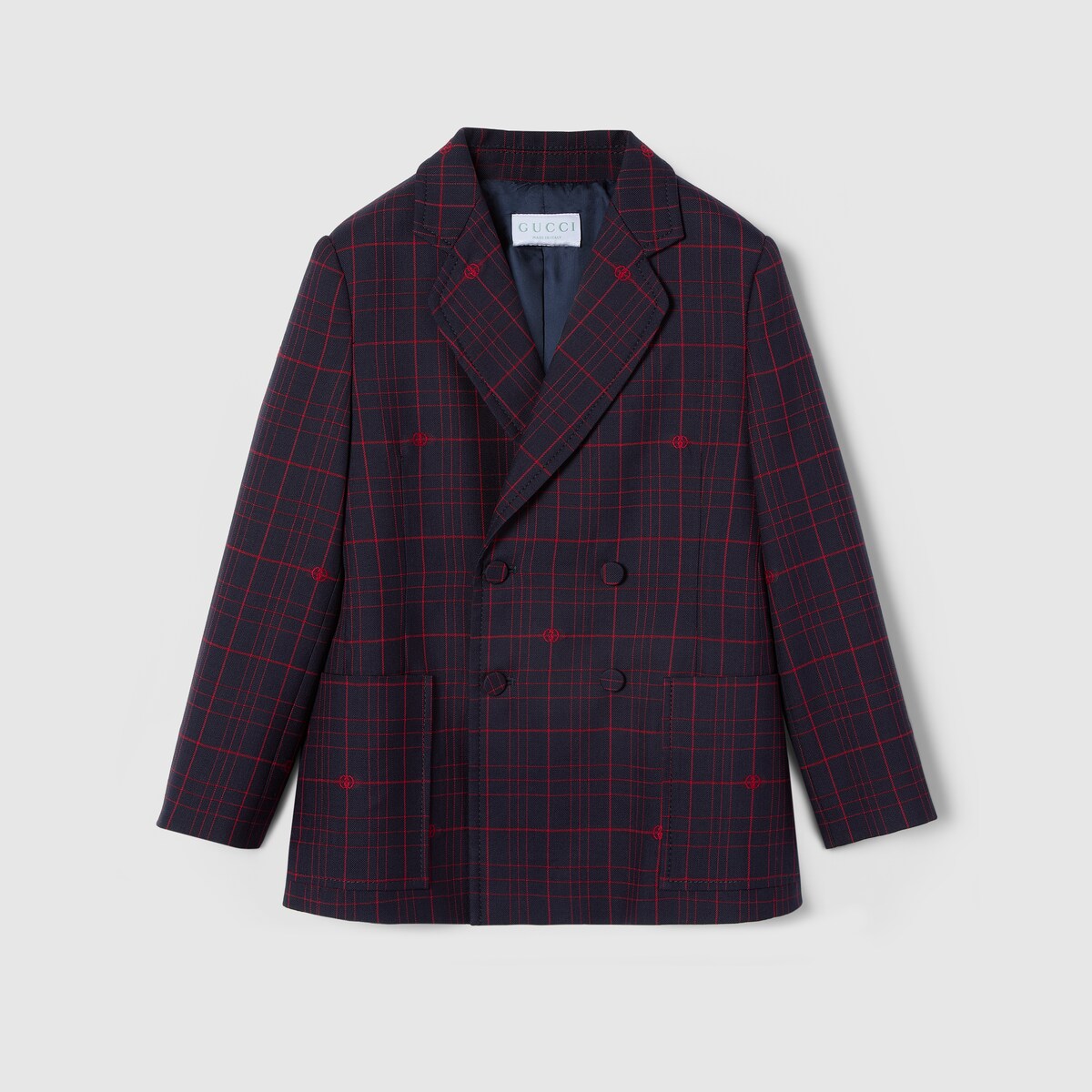 Children's Double G check wool jacket in dark blue - thumbnail 2