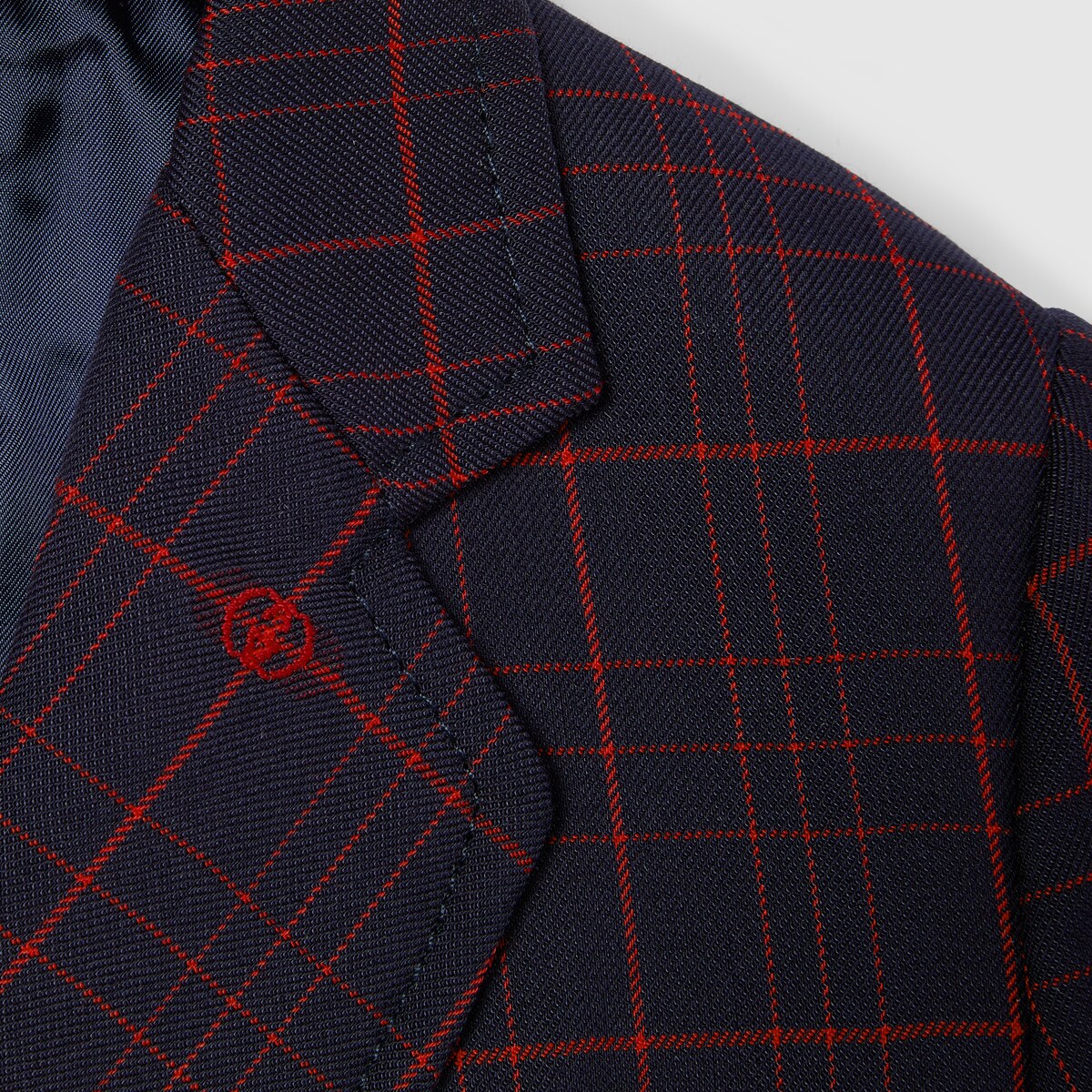 Children's Double G check wool jacket in dark blue