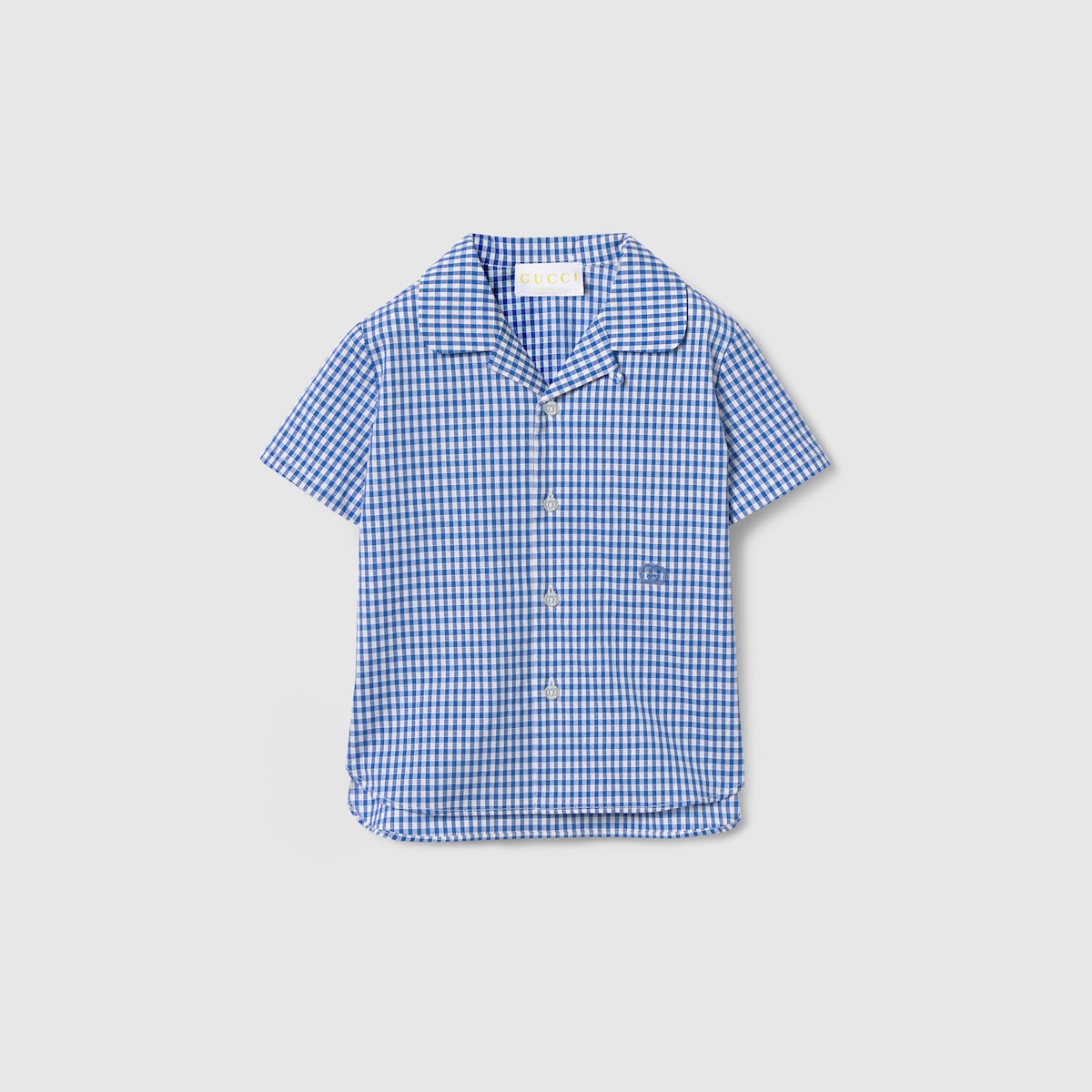 Baby gingham cotton shirt in light blue and white
