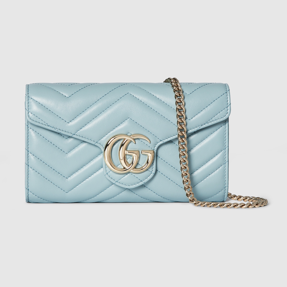 GG Marmont wallet on chain in light blue leather | GUCCI® US