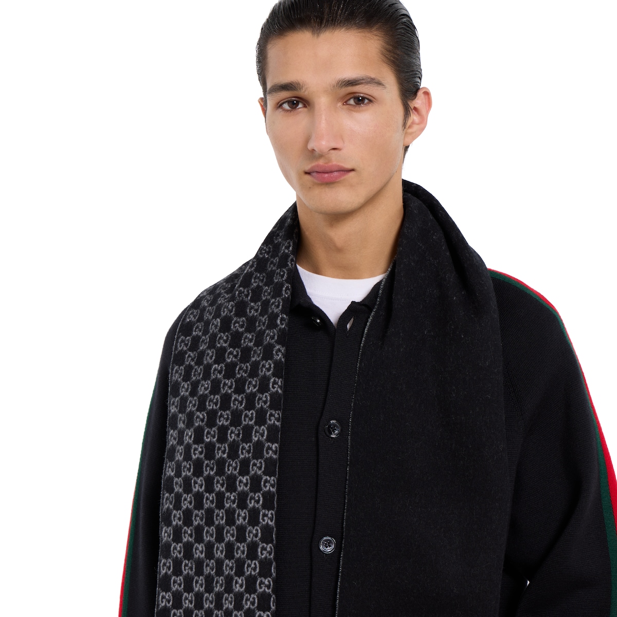GG wool cashmere scarf in black and light grey | GUCCI® US