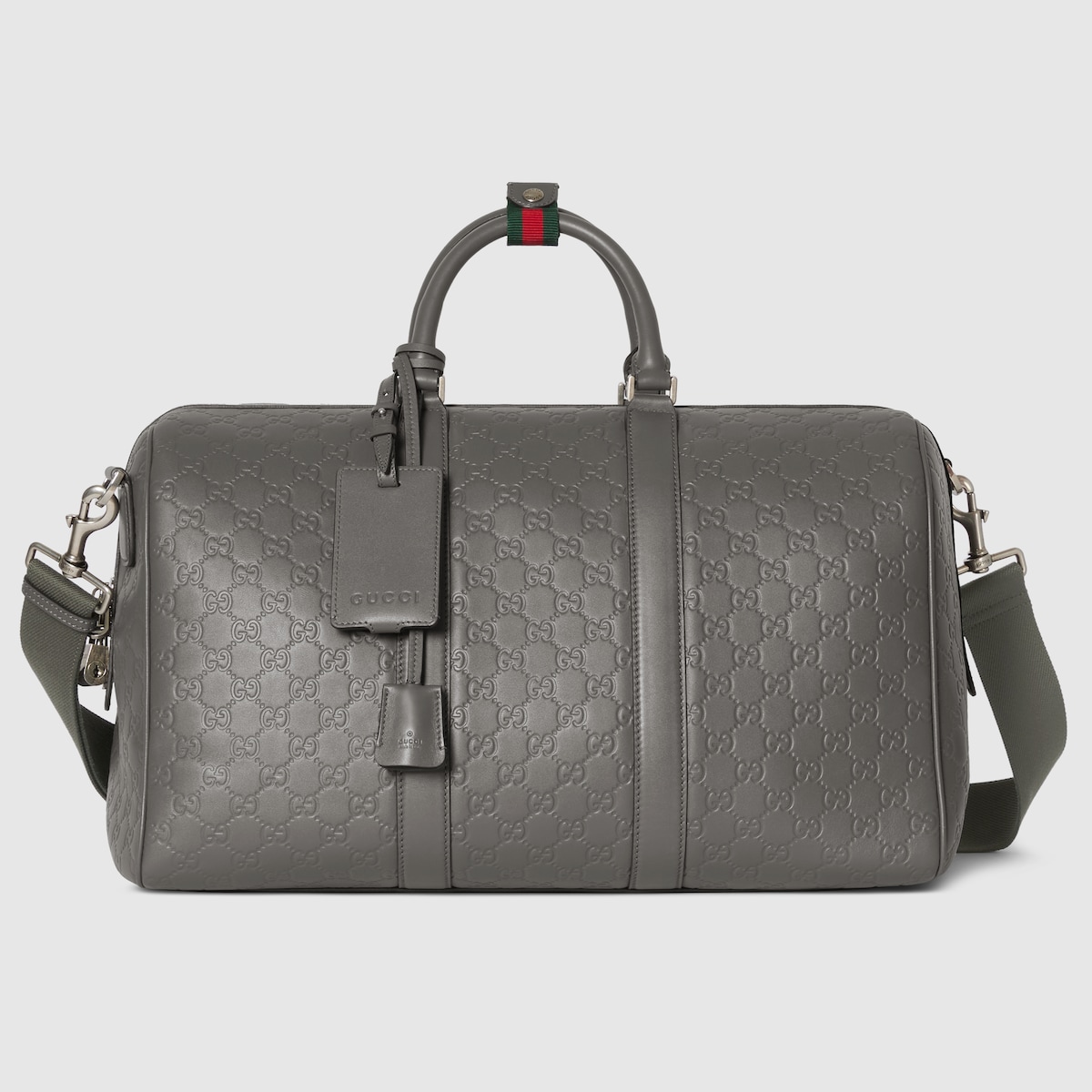 GG Emblem medium duffle bag in grey GG leather - thumbnail 6