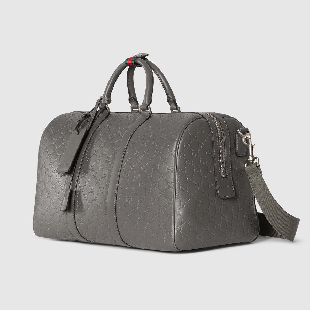 GG Emblem medium duffle bag in grey GG leather - thumbnail 4