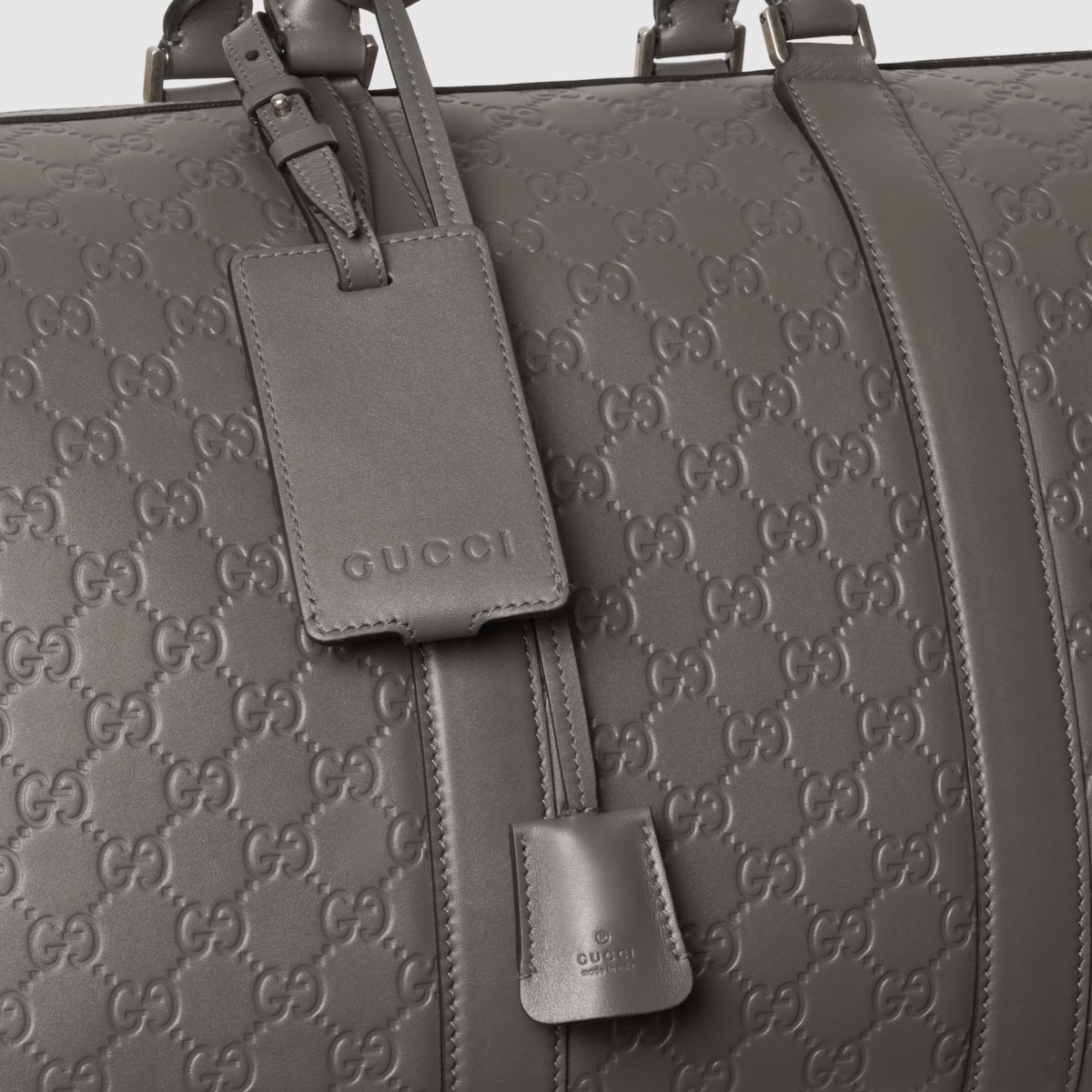 GG Emblem medium duffle bag in grey GG leather - thumbnail 5