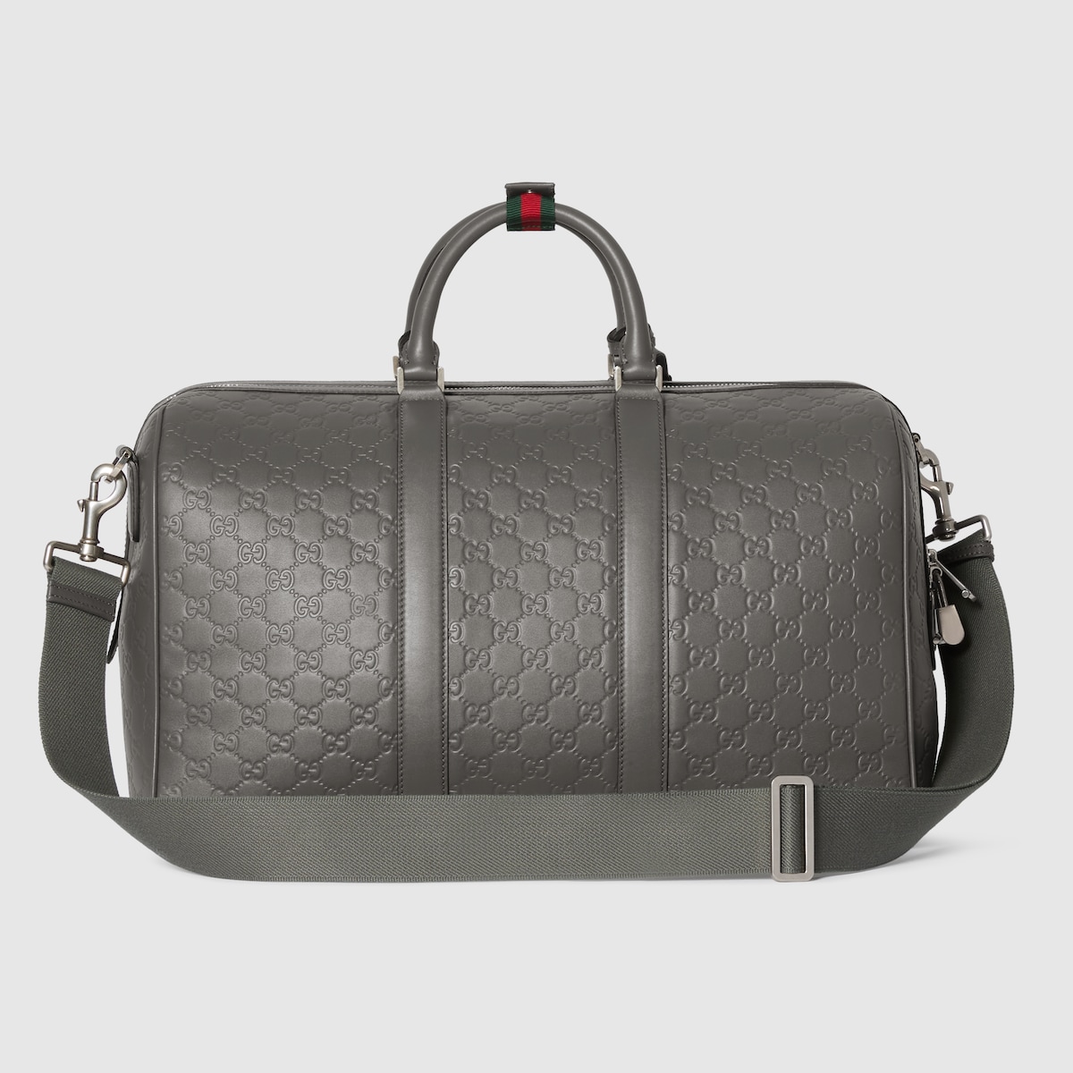 GG Emblem medium duffle bag in grey GG leather - thumbnail 3