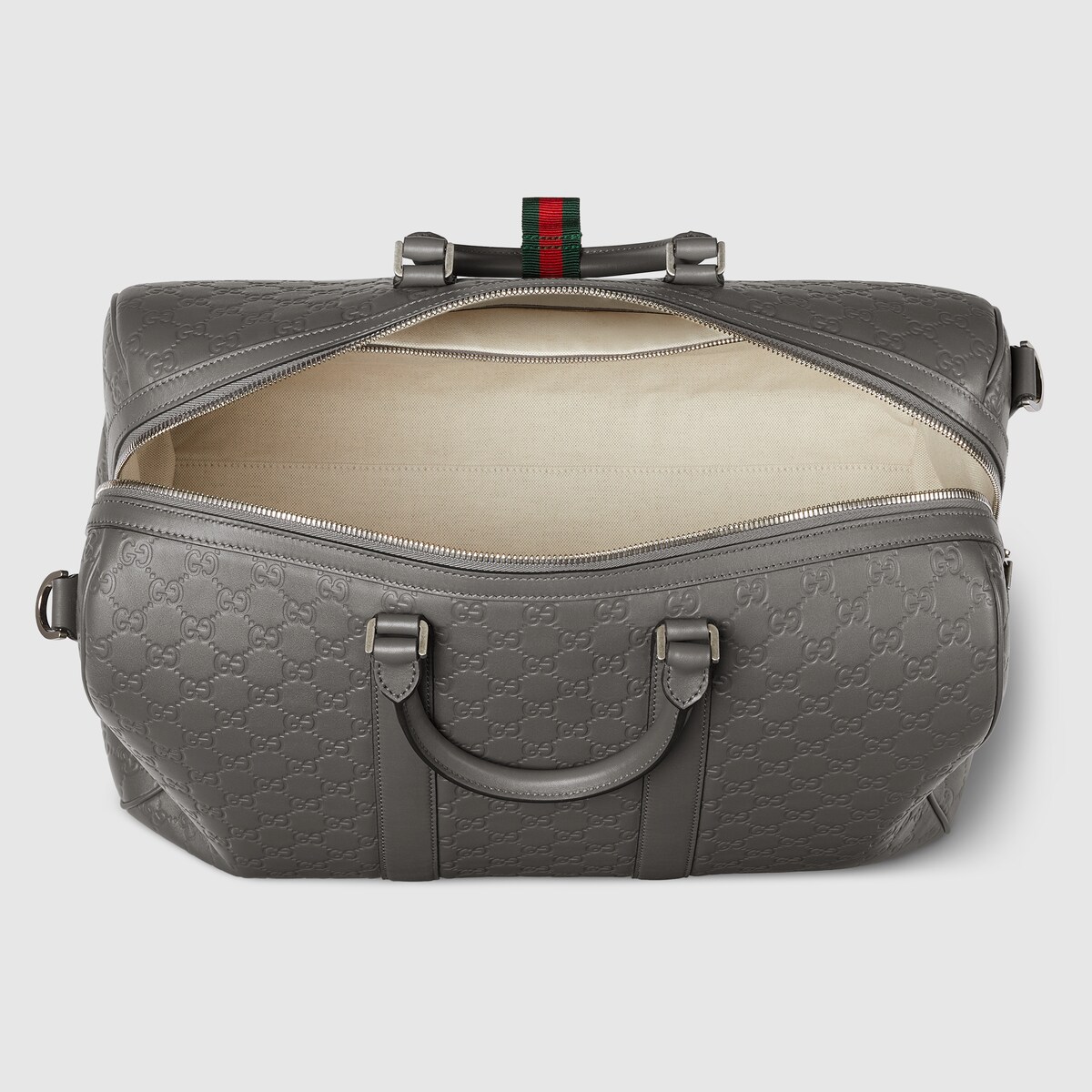 GG Emblem medium duffle bag in grey GG leather - thumbnail 2