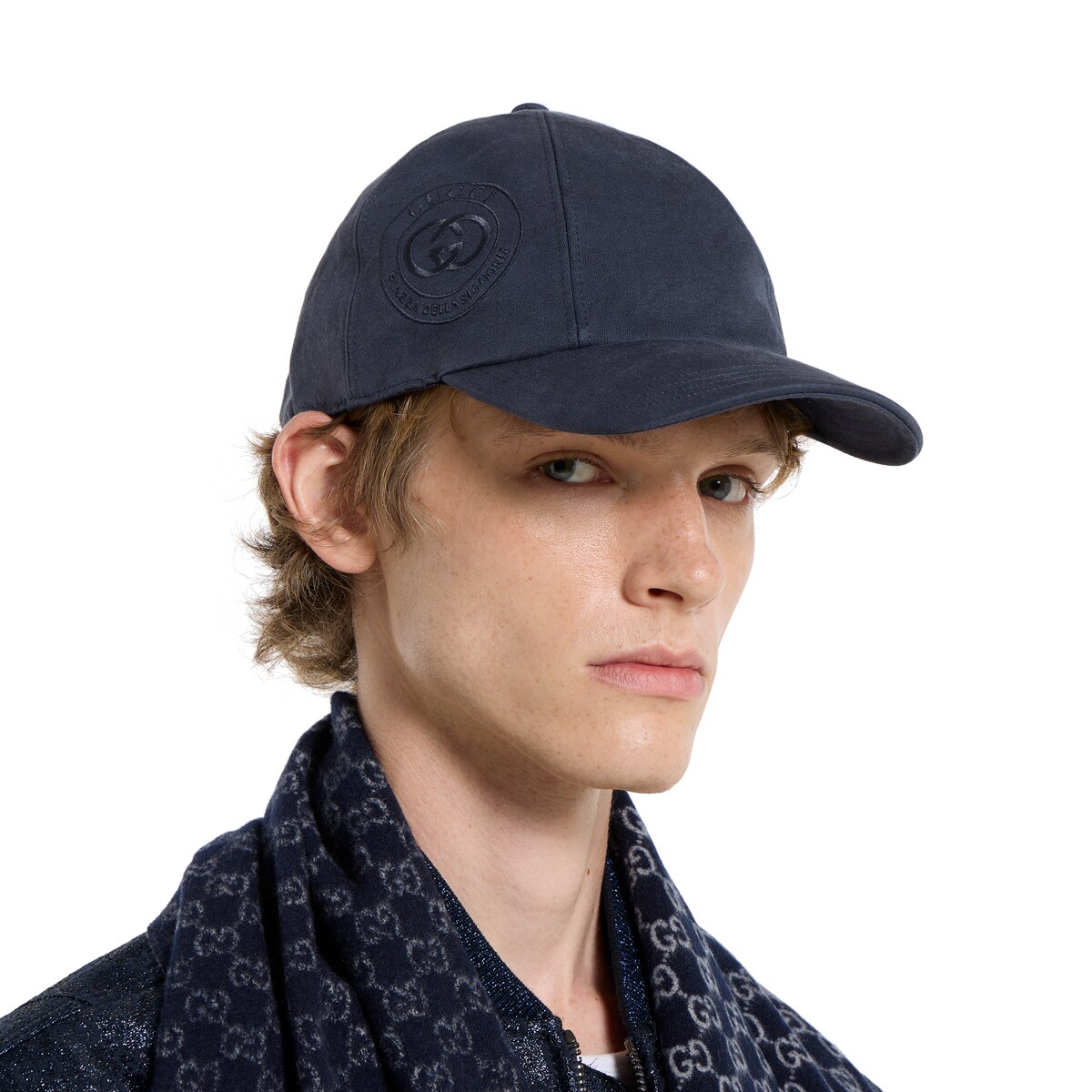 Fabric baseball hat with embroidery in dark blue