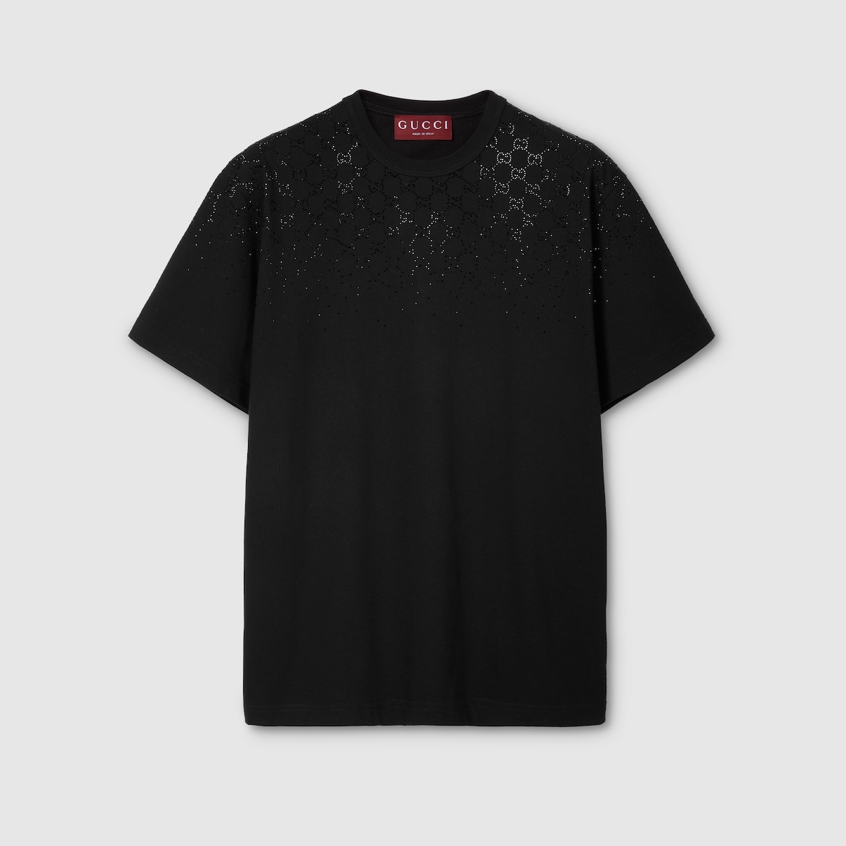Cotton jersey T-shirt with crystals in black | GUCCI® RO
