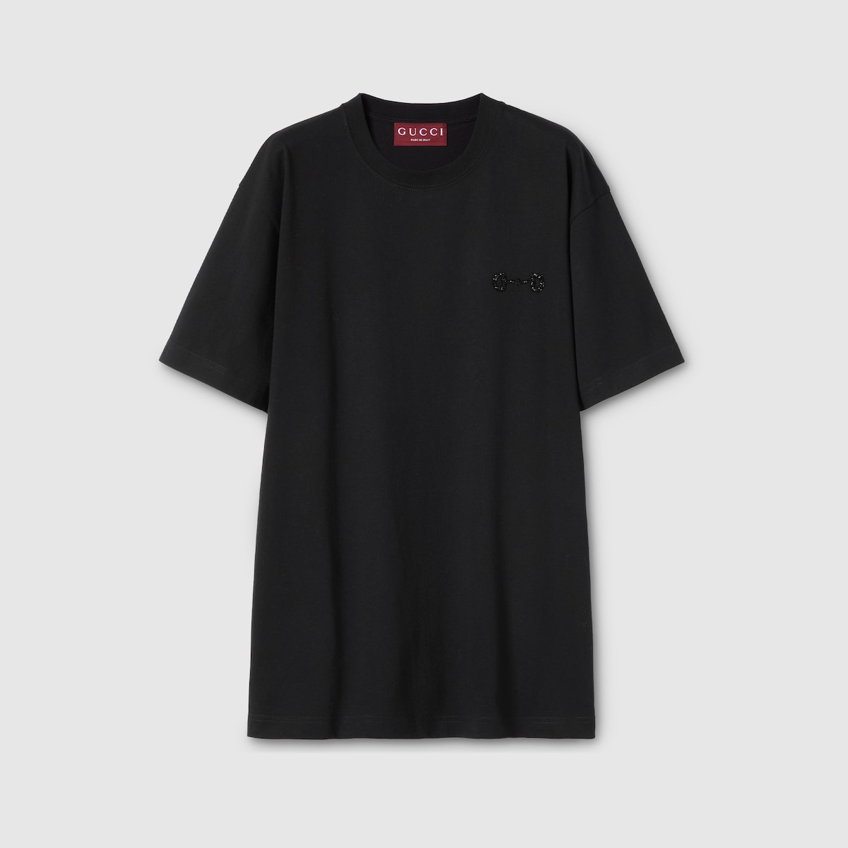 Cotton jersey T-shirt with embroidery in black | GUCCI® US