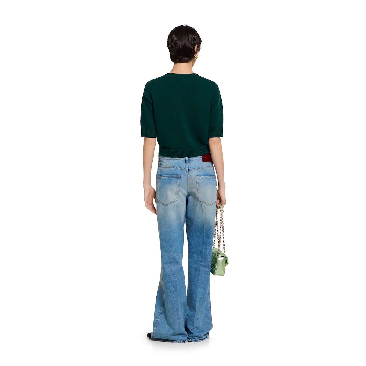 Soft wool top with intarsia in dark green | GUCCI® US