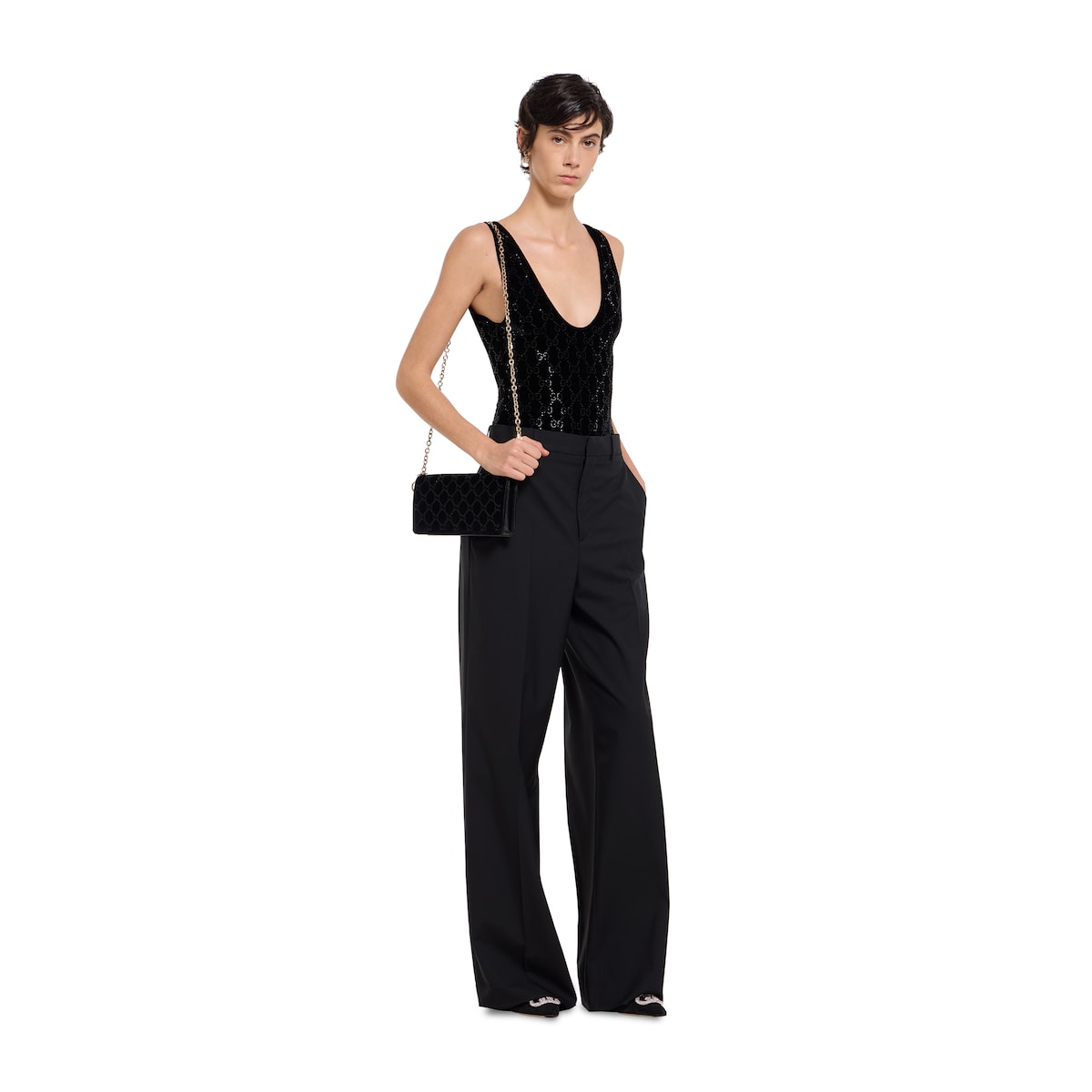 Light wool pant with embroidery in black - thumbnail 3