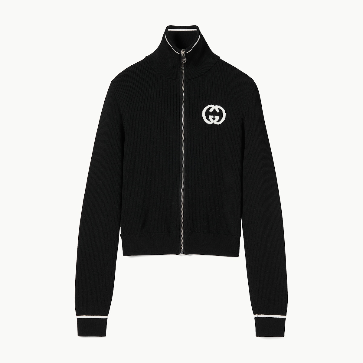 Ribbed zip jacket with intarsia in black - thumbnail 6