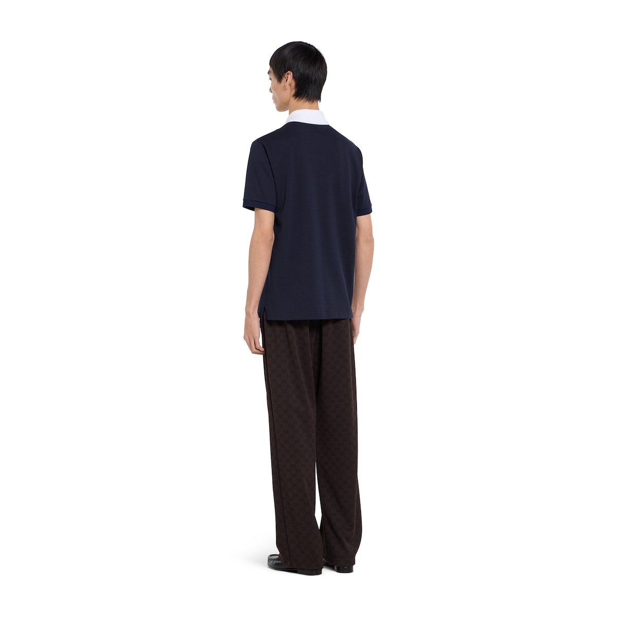 Stretch cotton piquet polo shirt in blue