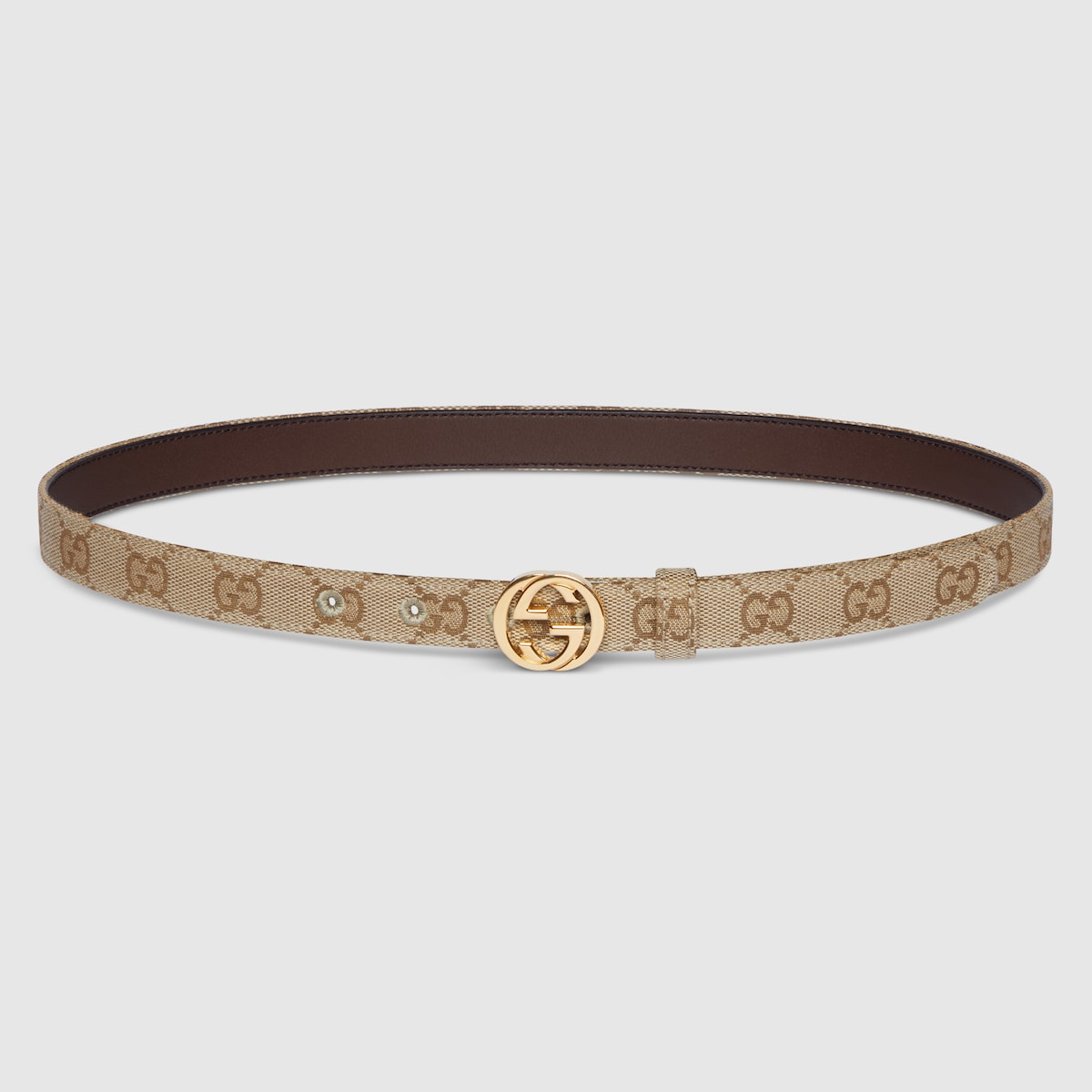 Thin belt with Interlocking G buckle in sand GG canvas | GUCCI® INT
