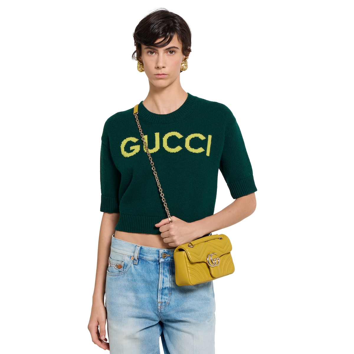 GG Marmont small shoulder bag in mustard yellow leather | GUCCI® US