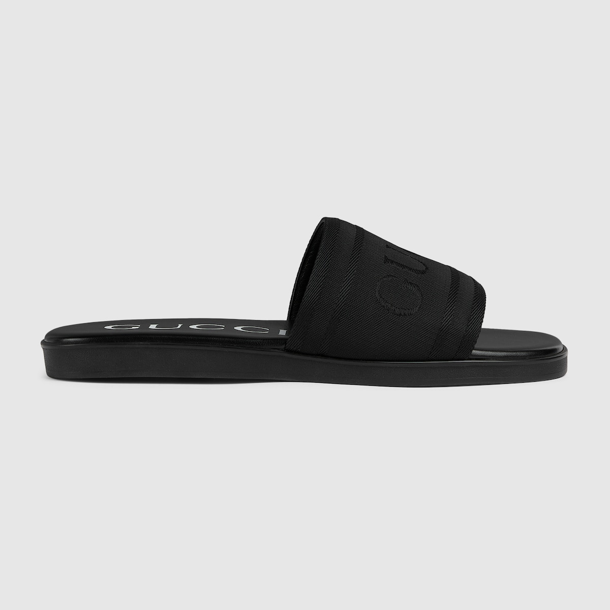Men's slide sandal with tonal logo in black jacquard fabric | GUCCI® NL