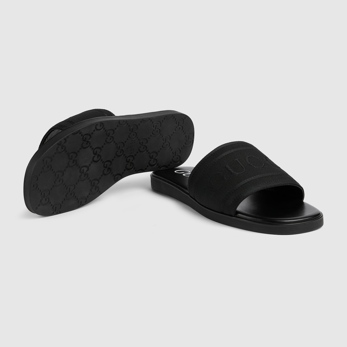 Men's slide sandal with tonal logo in blue jacquard fabric - thumbnail 8