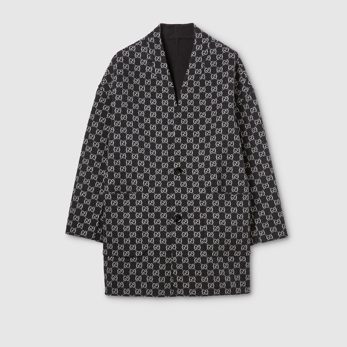 Reversible silk wool coat in black