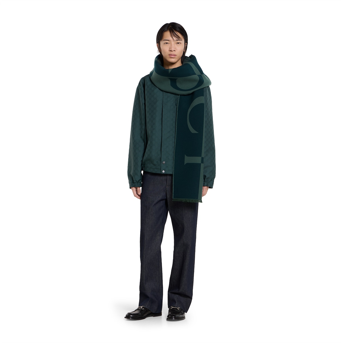 Wool scarf with Gucci logo in green and light green - thumbnail 2